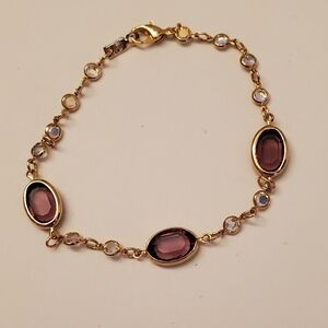 Swarvoski Elegant Gold and Purple Crystal Bracelet, 7.5 Inches, Delicate